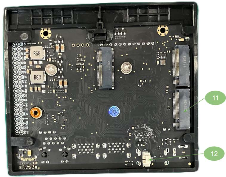 SoM carrier board, bottom view, with numbered component callouts