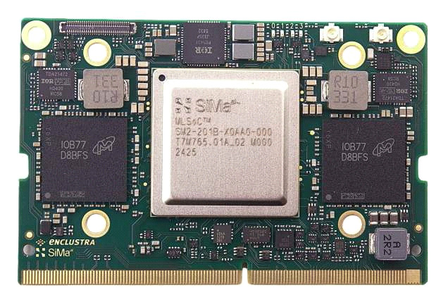 Modalix SoM Rev 2, вигляд зверху, кристал MLSoC між двома мікросхемами LPDDR5